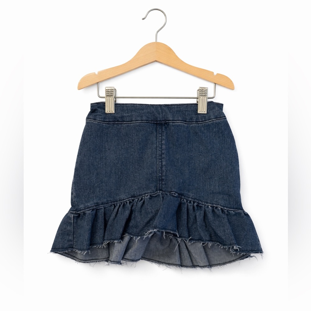 Cat & Jack Denim Ruffle Skirt Raw Hem Layered Girls XS 4/5 Trendy Boho